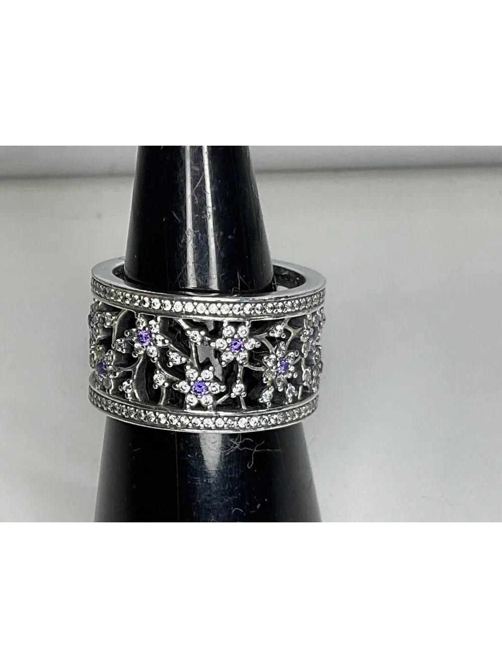 Pandora Forget Me Not Purple CZ Ring Sz 6 Retired